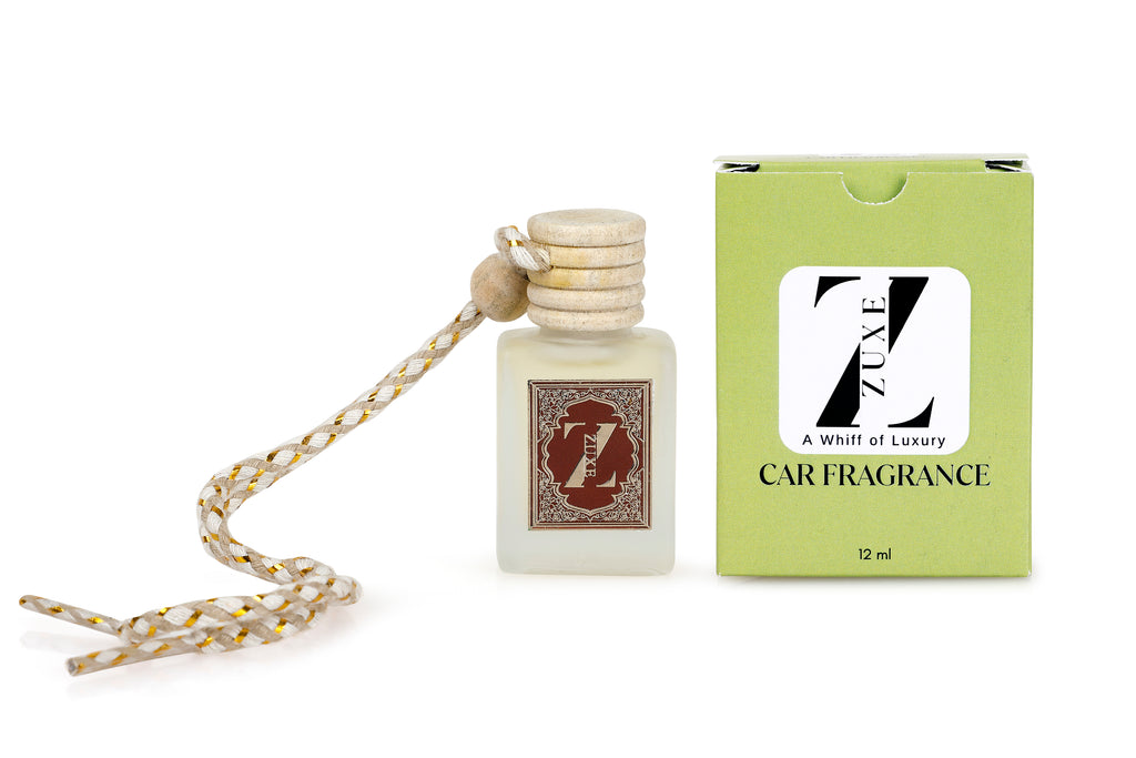 ZUXE (LIME) Hanging Car Air Freshener | Car Accessories Interior | Car Perfume Aroma with Essential Oils Fragrance in Glass Bottle with Wooden Diffuser | 12 ml