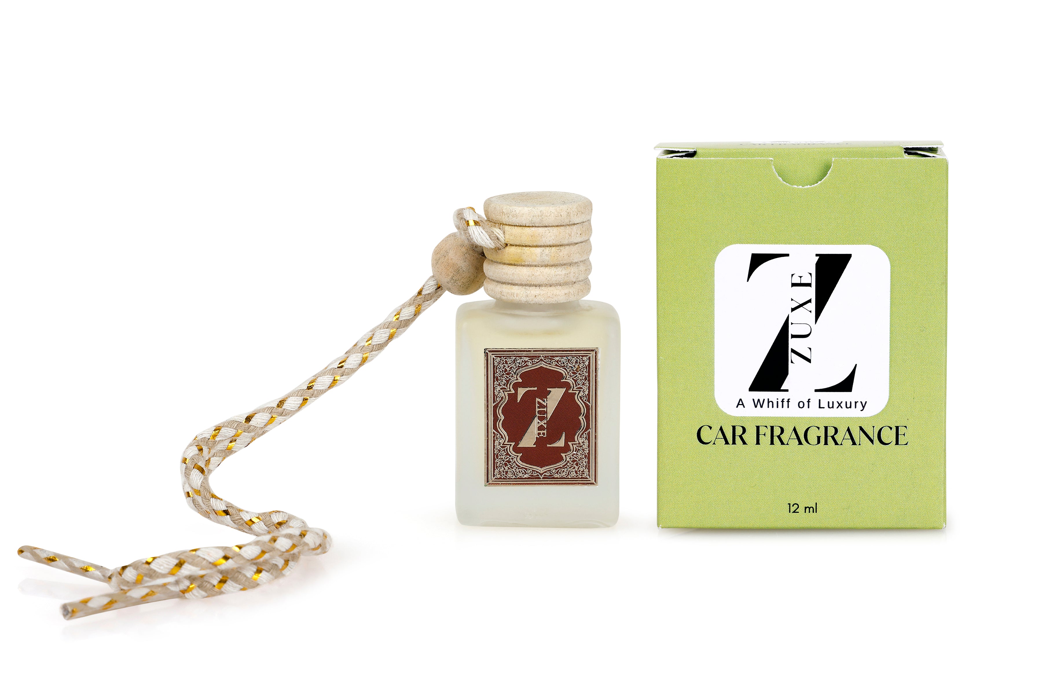 ZUXE (LIME) Hanging Car Air Freshener | Car Accessories Interior | Car Perfume Aroma with Essential Oils Fragrance in Glass Bottle with Wooden Diffuser | 12 ml