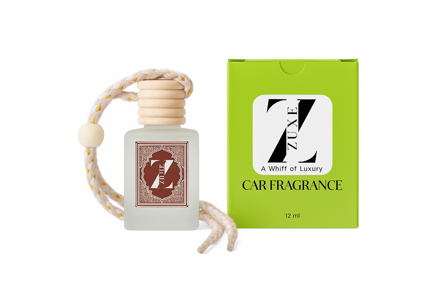 ZUXE (LIME) Hanging Car Air Freshener | Car Accessories Interior | Car Perfume Aroma with Essential Oils Fragrance in Glass Bottle with Wooden Diffuser | 12 ml