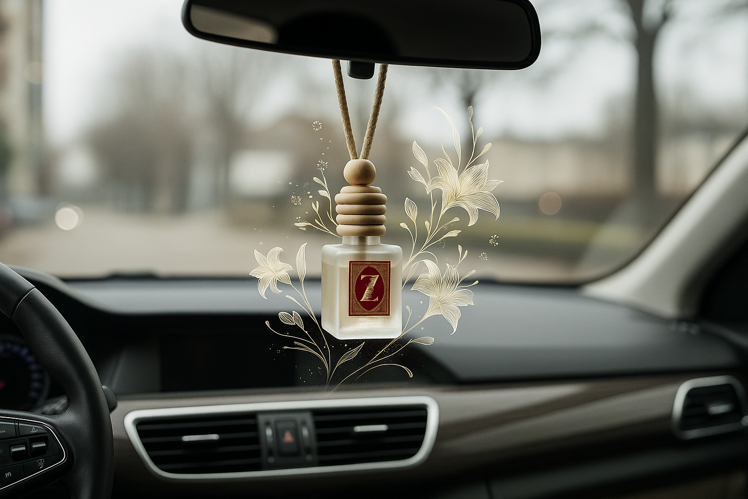 ZUXE (LIME) Hanging Car Air Freshener | Car Accessories Interior | Car Perfume Aroma with Essential Oils Fragrance in Glass Bottle with Wooden Diffuser | 12 ml
