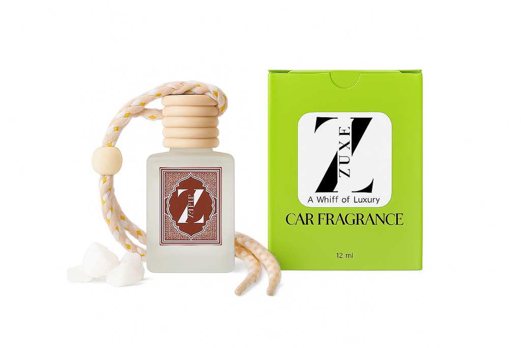 ZUXE (CAMPHOOR) Hanging Car Air Freshener | Car Accessories Interior | Car Perfume Aroma with Essential Oils Fragrance in Glass Bottle with Wooden Diffuser | 12 ml
