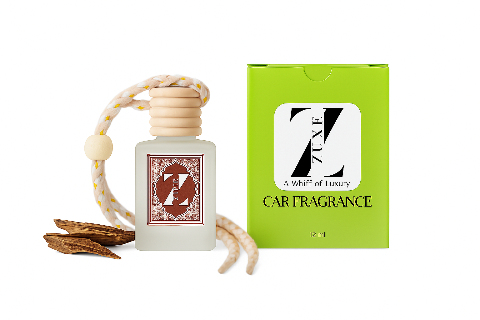 ZUXE (DUSK) Hanging Car Air Freshener | Car Accessories Interior | Car Perfume Aroma with Essential Oils Fragrance in Glass Bottle with Wooden Diffuser | 12 ml