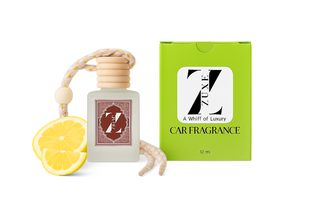 ZUXE (LIME) Hanging Car Air Freshener | Car Accessories Interior | Car Perfume Aroma with Essential Oils Fragrance in Glass Bottle with Wooden Diffuser | 12 ml