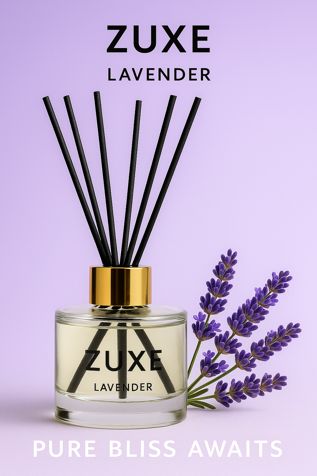 ZUXE 50ml Midnight LAVENDER Reed Diffuser Set | Free 6 Fiber Reed Sticks | Stress Relief & Aromatherapy | Long-Lasting, Smoke-Free Air Freshener for Home, Bedroom & Office | Ideal for Gifting