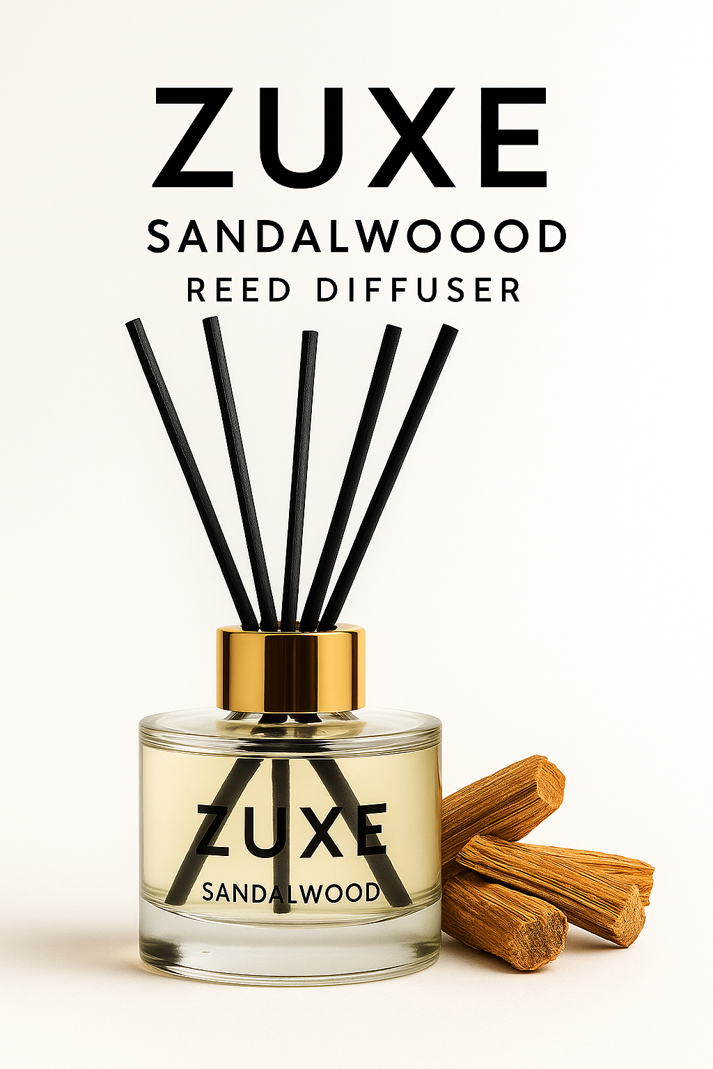 ZUXE 50ml  SANDEL WOOD Reed Diffuser Set | Free 6 Fiber Reed Sticks | Stress Relief & Aromatherapy | Long-Lasting, Smoke-Free Air Freshener for Home, Bedroom & Office | Ideal for Gifting