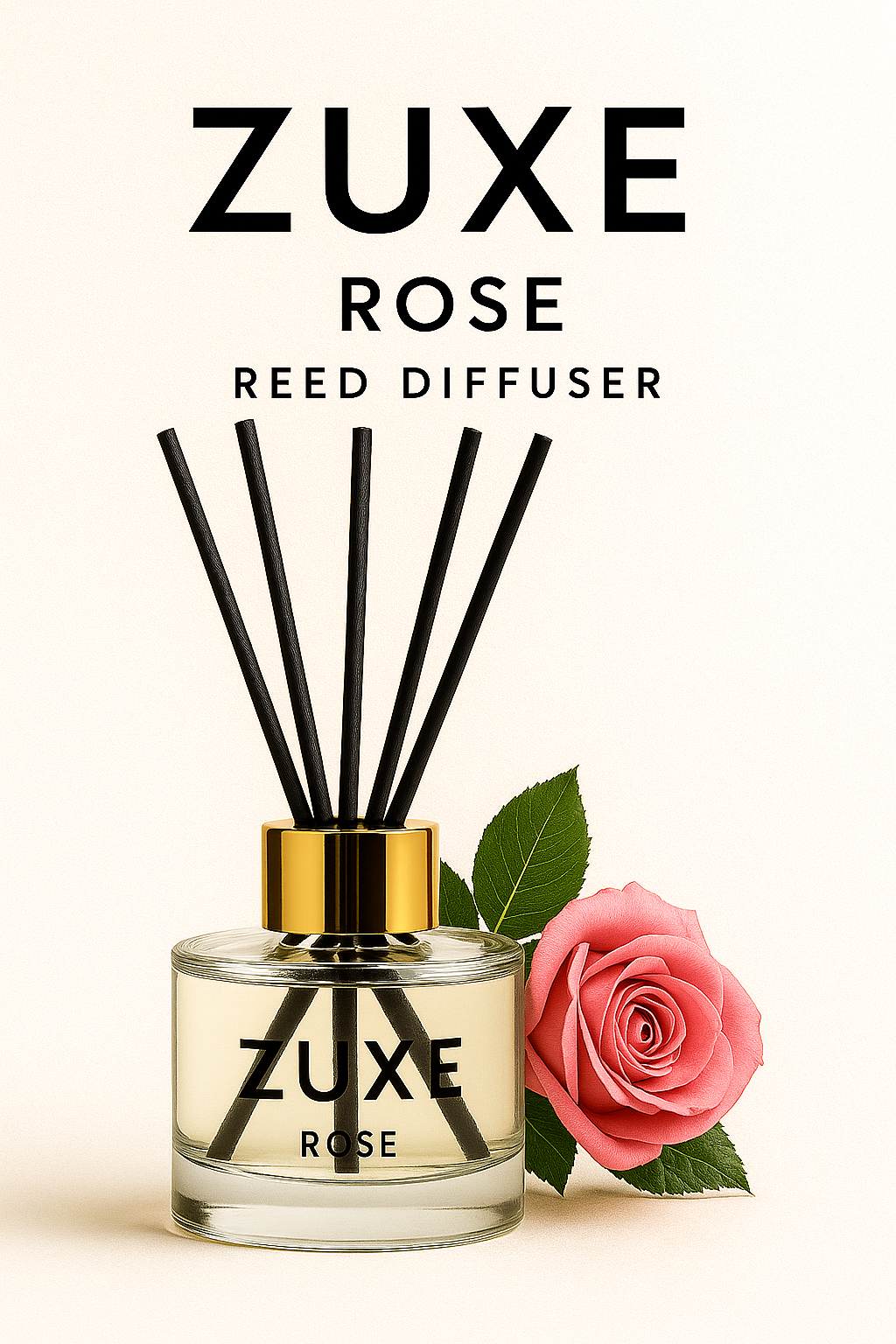 ZUXE 50ml Midnight ROSE Reed Diffuser Set | Free 6 Fiber Reed Sticks | Stress Relief & Aromatherapy | Long-Lasting, Smoke-Free Air Freshener for Home, Bedroom & Office | Ideal for Gifting