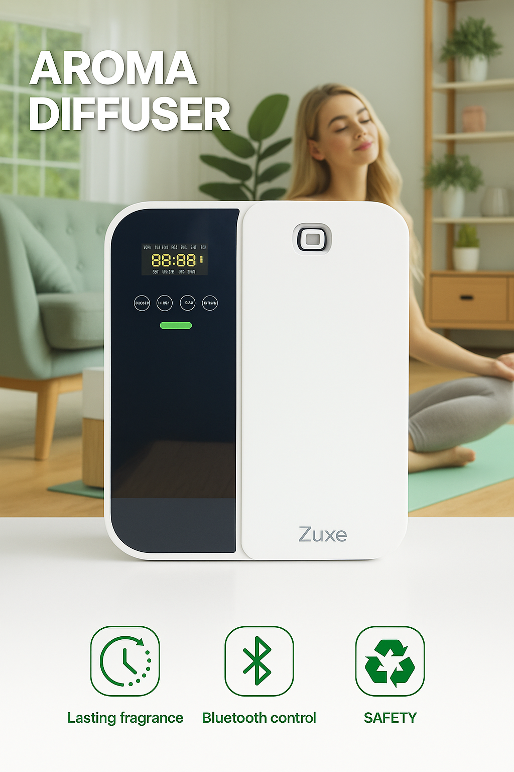 ZUXE 500ml Water Tank Aromatherapy Diffuser Car Air Freshener Essential Oil Diffuser Waterless USB Auto Aromatherapy Nebulizer (US Plug 100‑240V)