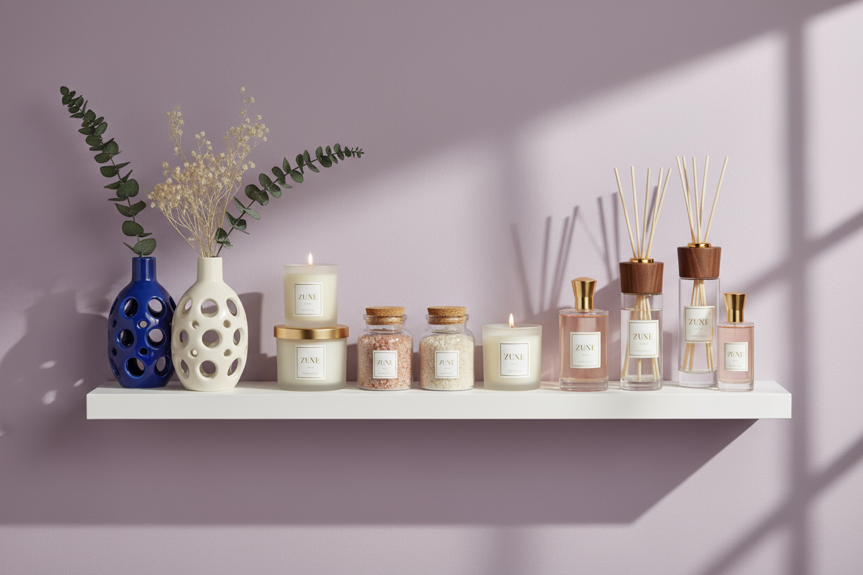 ZUXE products with lavender background